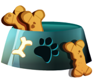 a doggy bowl with biscuits